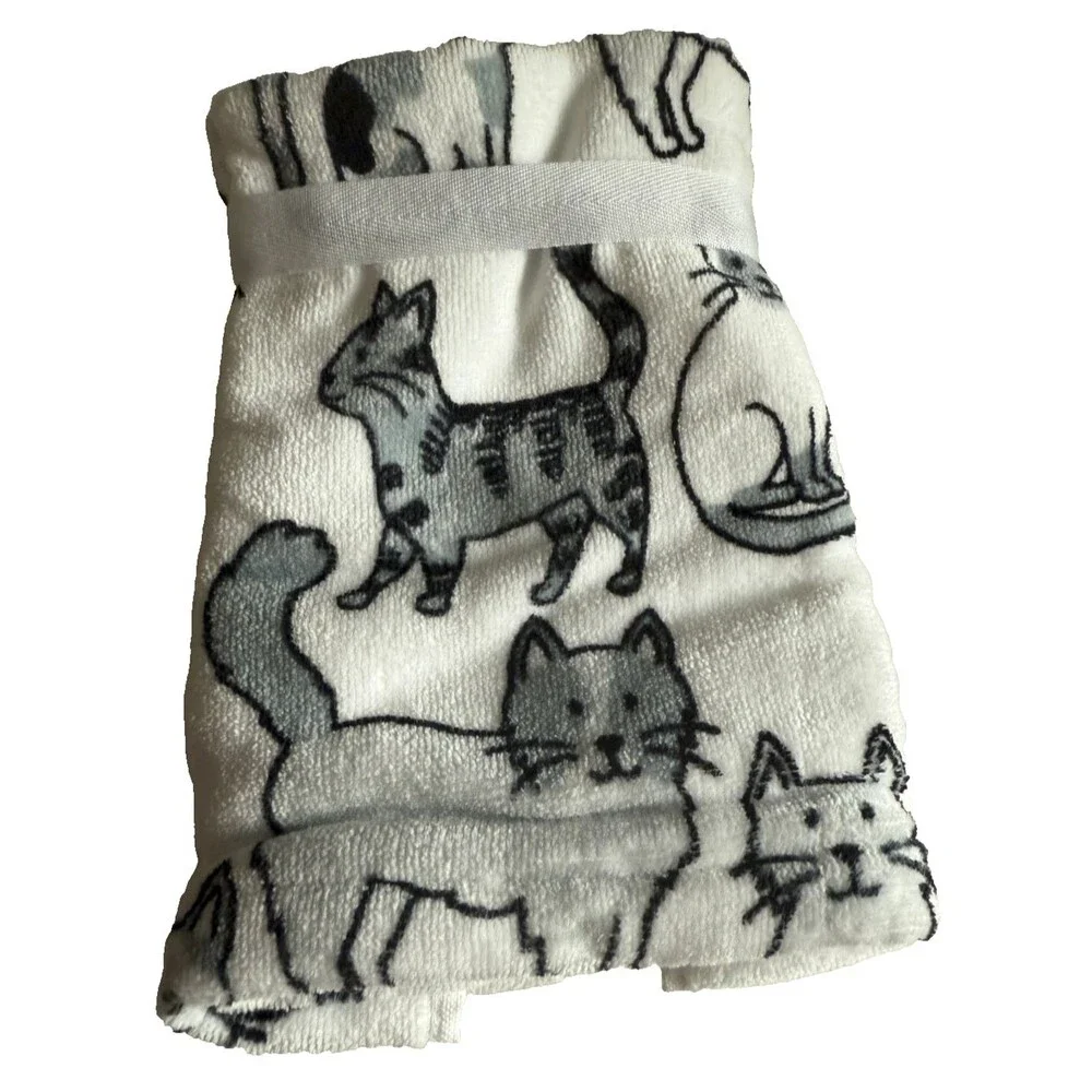 Deborah Connolly Cats Cat Kitty Fingertip Towels Set of 2 Black Gray White